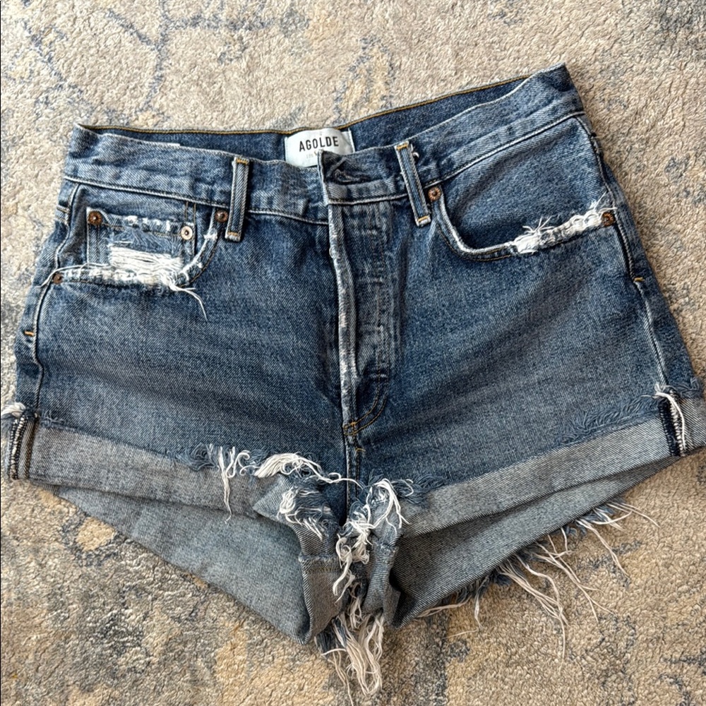 Agolde Blue Jean Shorts High-Waisted Distressed